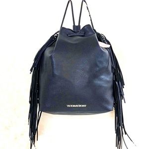 🆕Victoria Secret Black Vegan Fringe  Backpack NWT